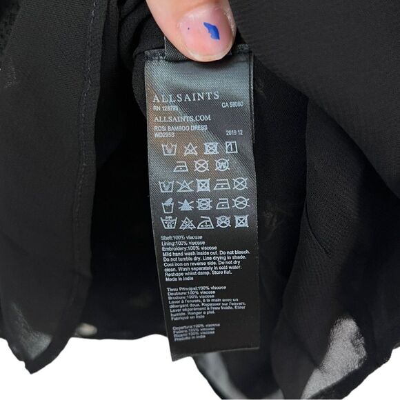 ALLSAINTS Rosi Embroidered Mini Dress Grunge Floral Long Sleeve V-Neck Crepe 4 - Picture 10 of 12